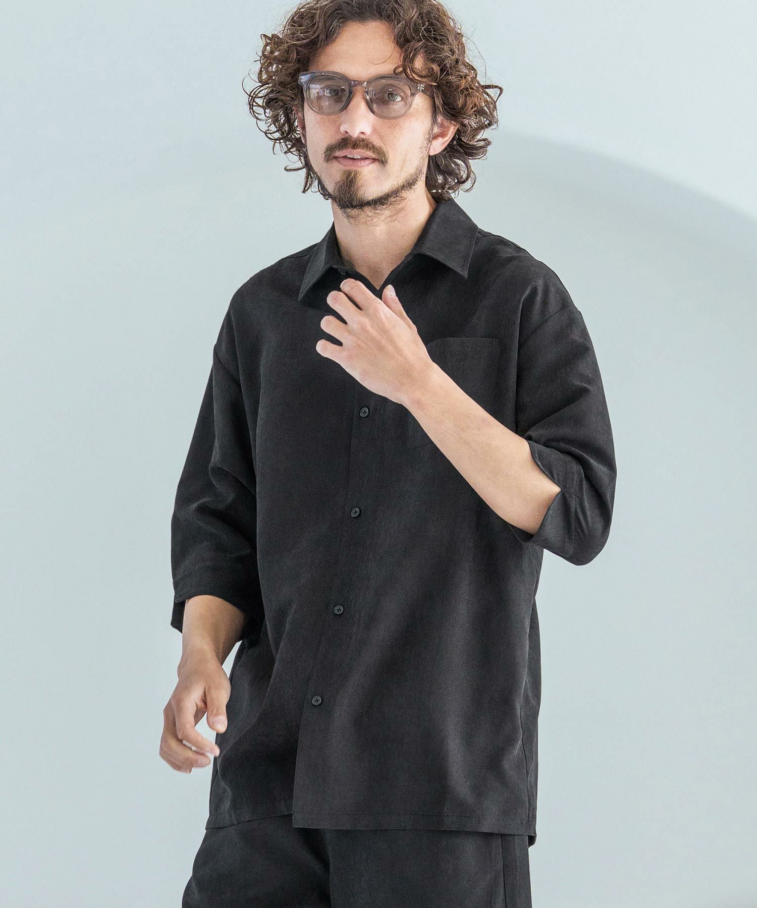 Magine(マージン)】Poly Peach Relax Silhouette Five Sleeve Shirt 五