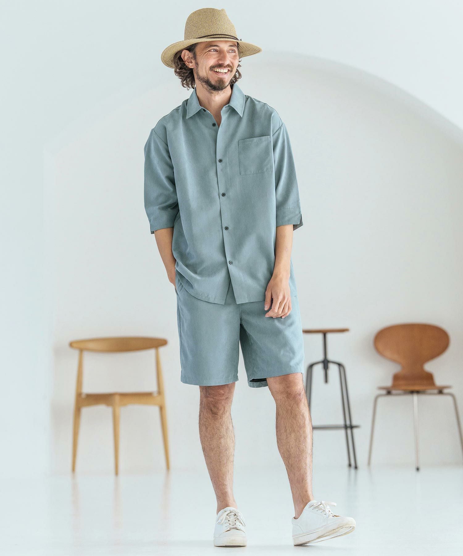 Magine(マージン)】Poly Peach Relax Silhouette Five Sleeve Shirt 五