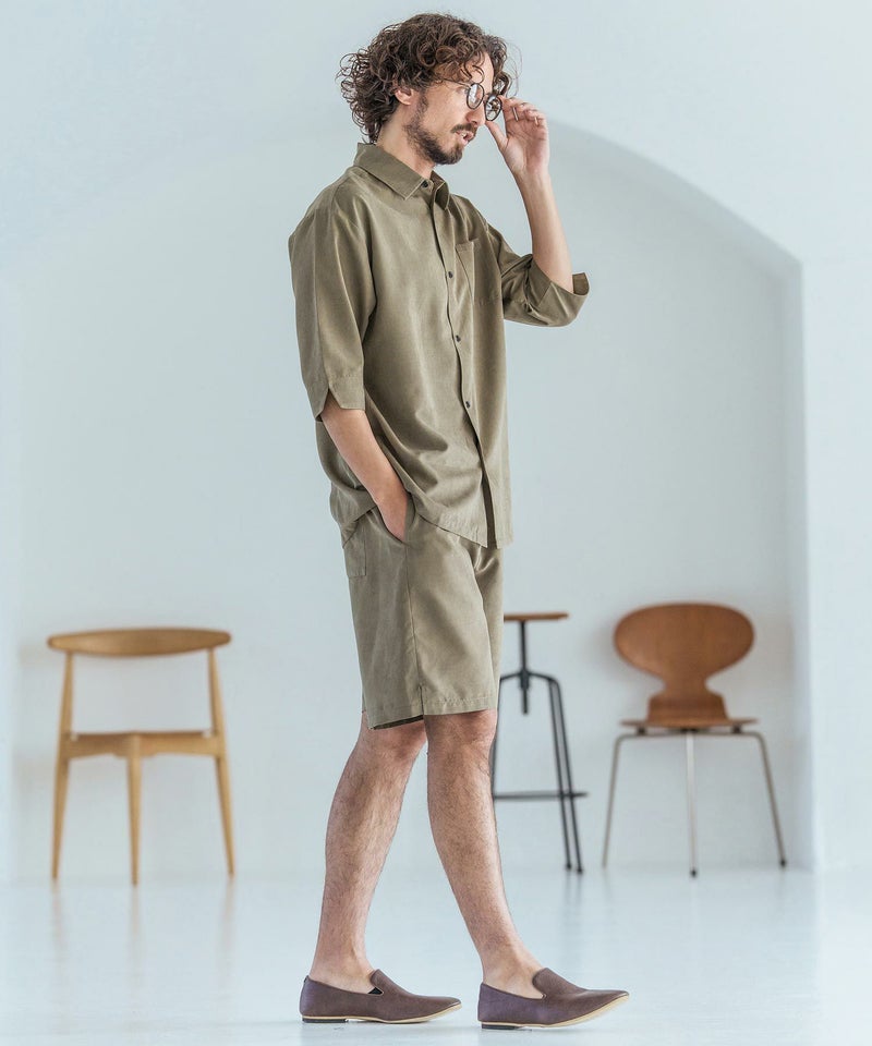 Magine(マージン)】Poly Peach Relax Silhouette Five Sleeve Shirt 五 