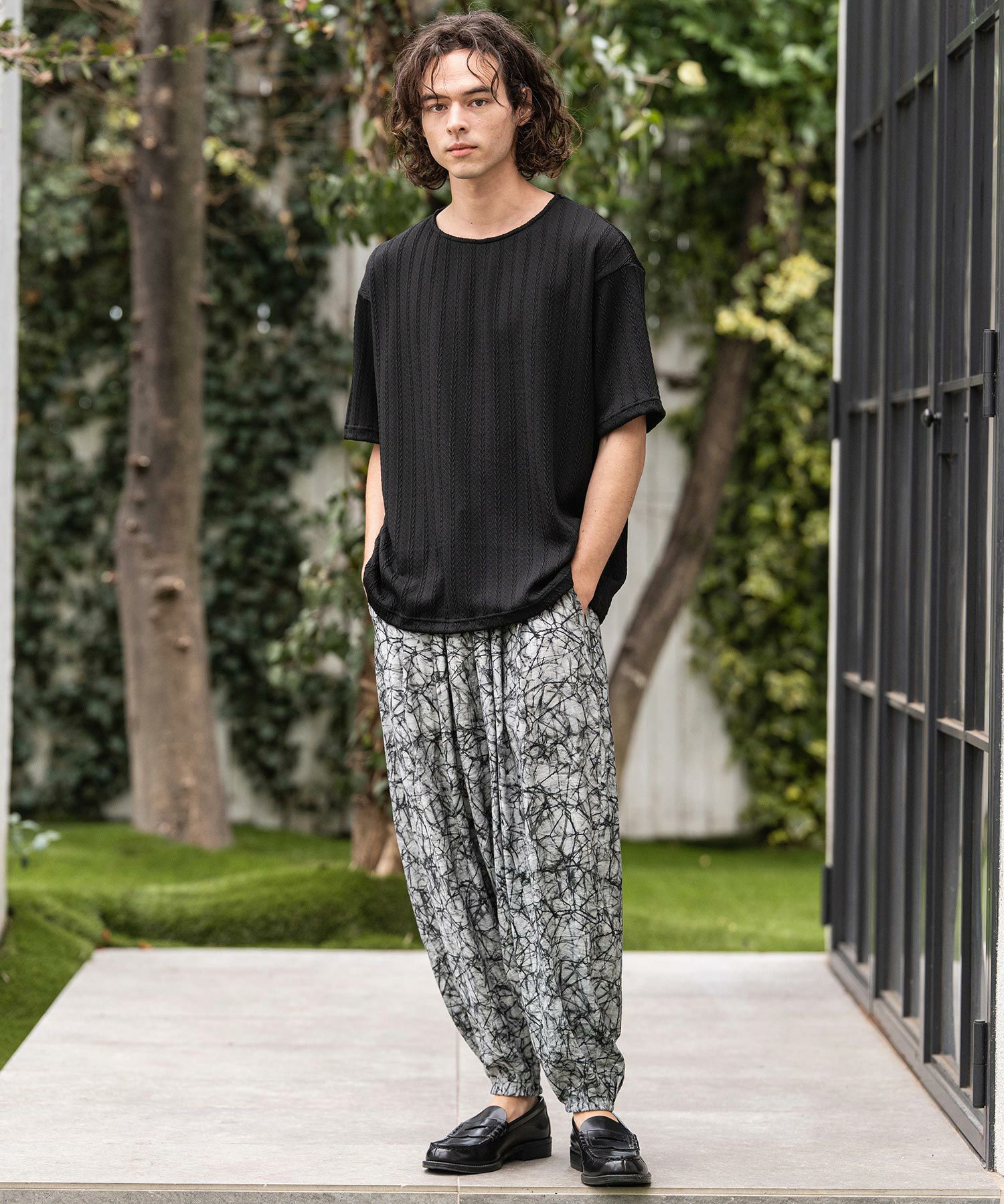 30%OFF【CAMBIO(カンビオ)】Geometric Rayon Nylon Jogger Pants
