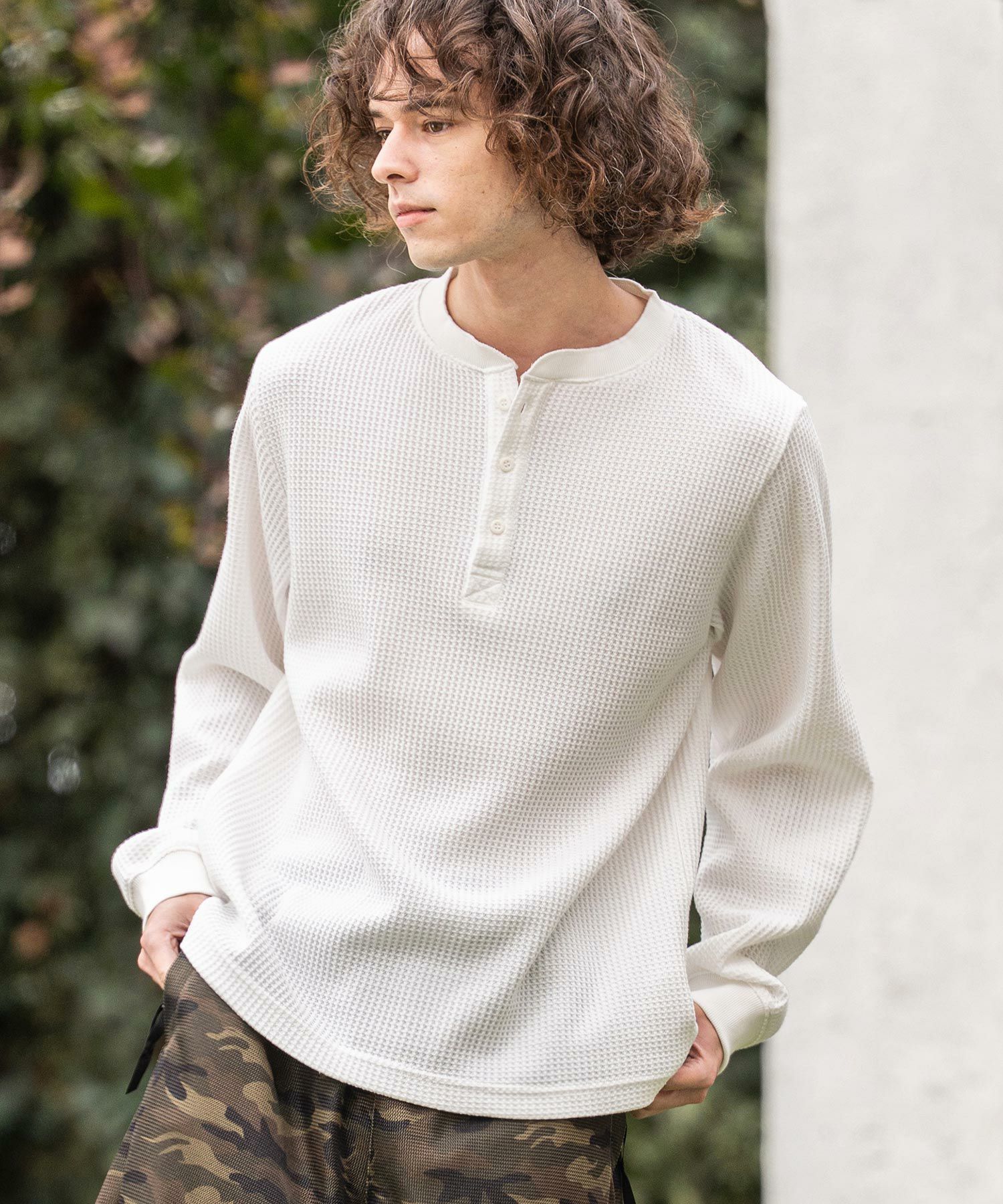 CAMBIO(カンビオ)】ヘンリーネックワッフルロンT(HLCM0261) | CAMBIO