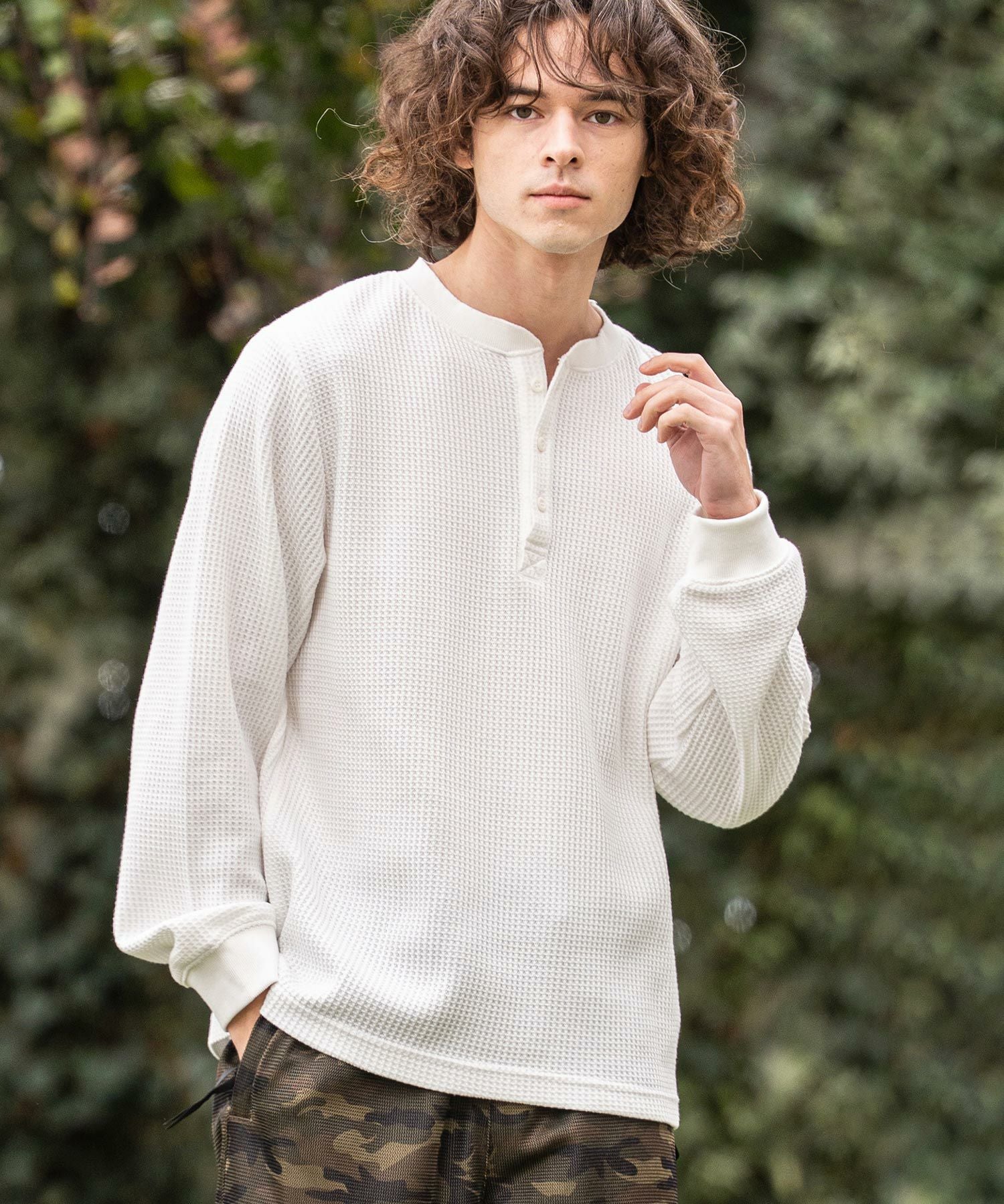 CAMBIO(カンビオ)】ヘンリーネックワッフルロンT(HLCM0261) | CAMBIO