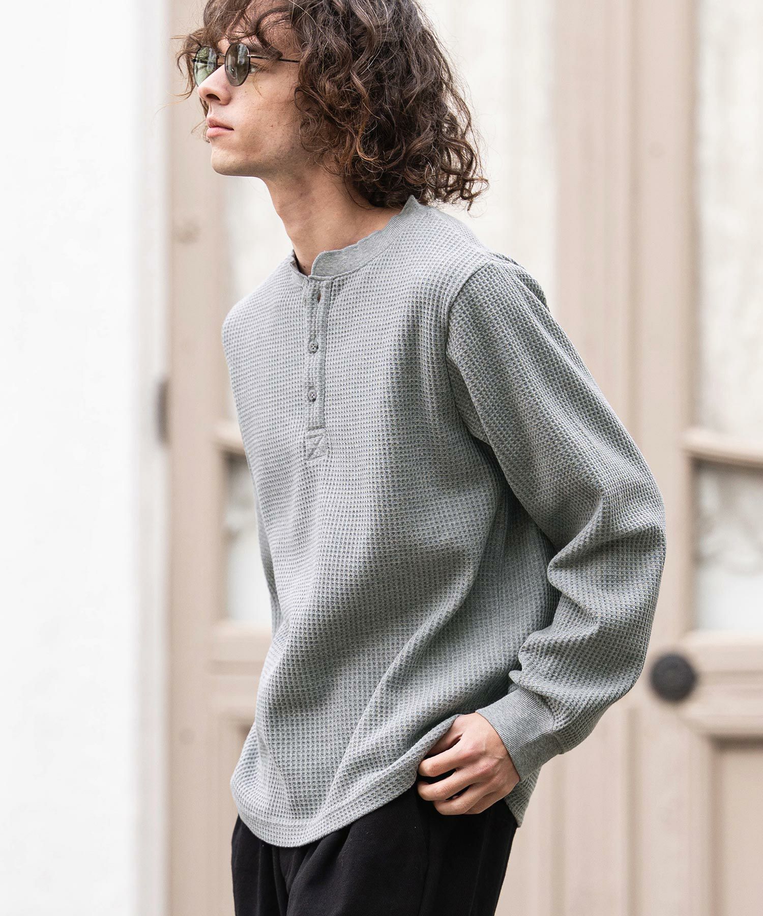 CAMBIO(カンビオ)】ヘンリーネックワッフルロンT(HLCM0261) | CAMBIO