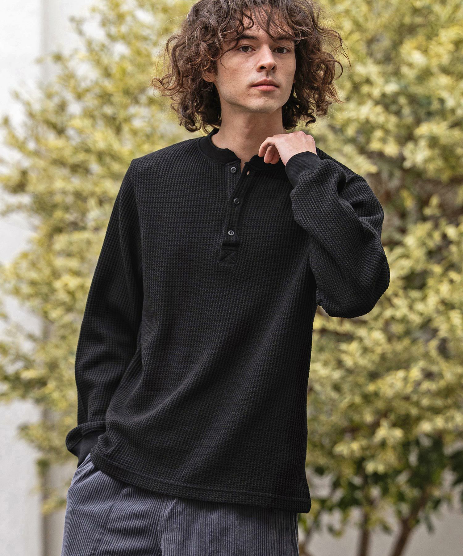 CAMBIO(カンビオ)】ヘンリーネックワッフルロンT(HLCM0261) | CAMBIO