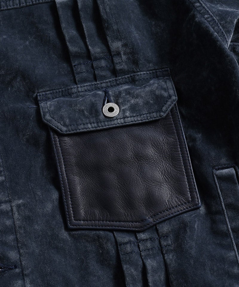 FDMTL(ファンダメンタル)】 FLOCK LEATHER JACKET RINSE ジャケット
