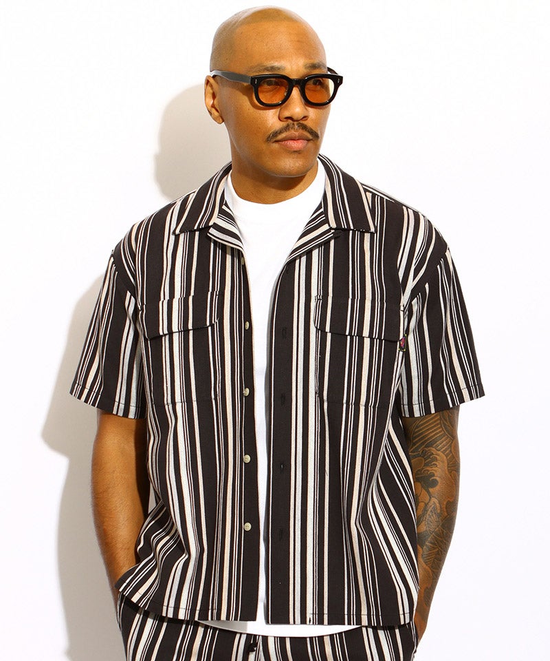 ROTAR(ローター)】Native Stripes Open Collar Shirt ストライプシャツ