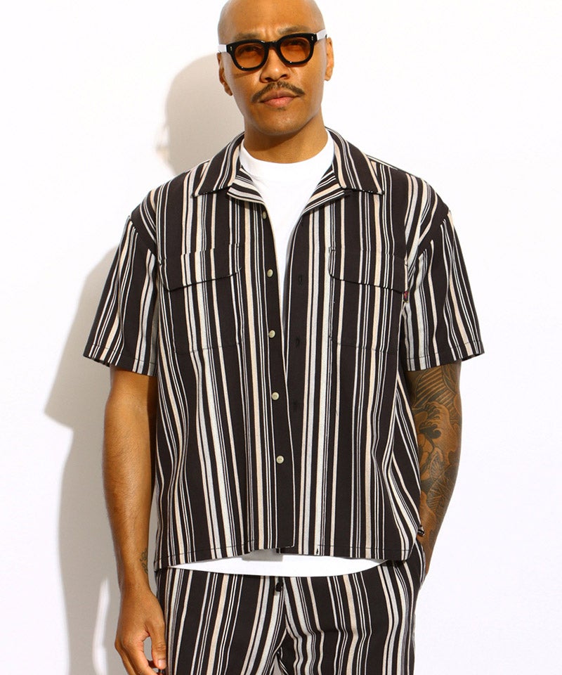 ROTAR(ローター)】Native Stripes Open Collar Shirt ストライプシャツ
