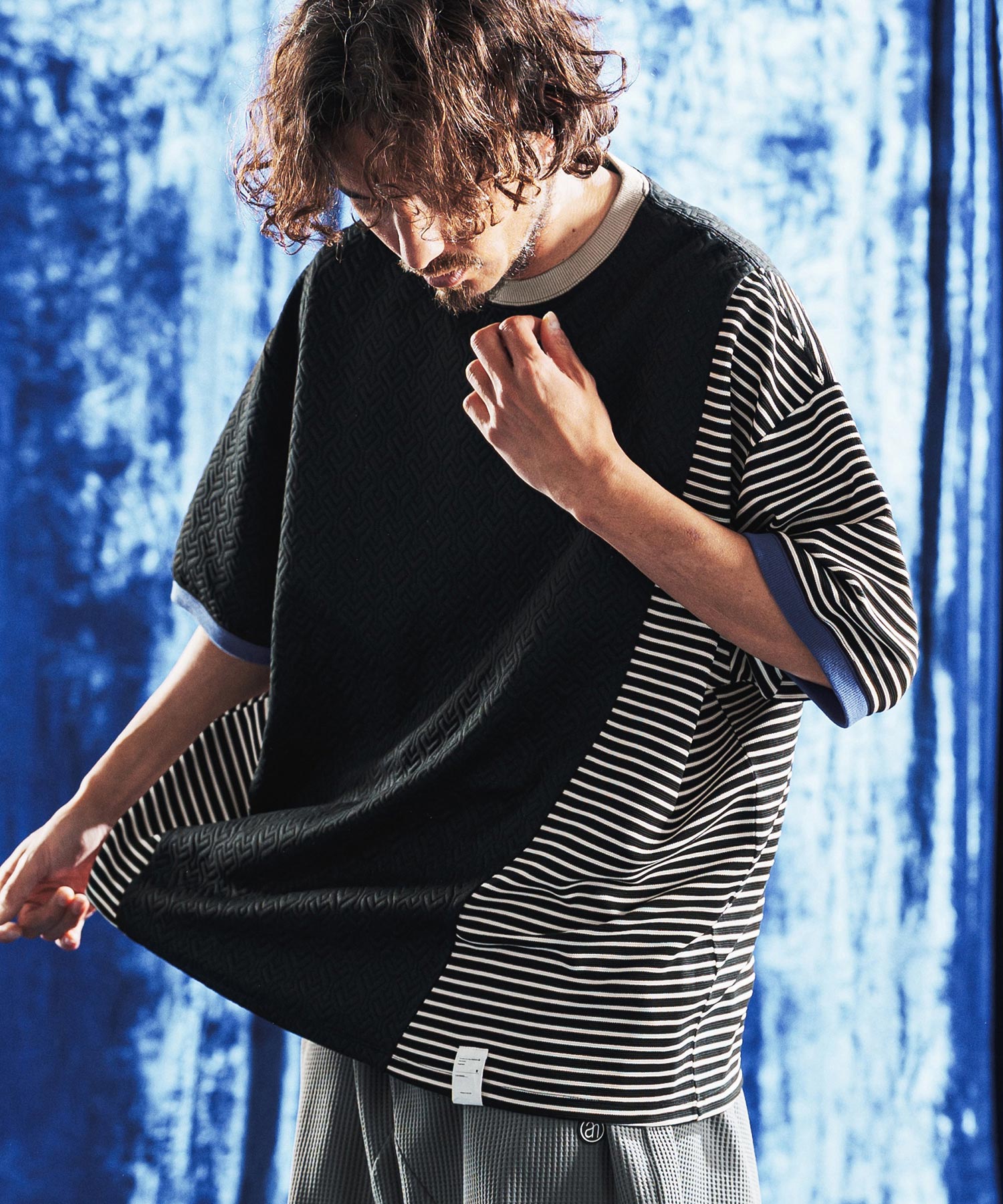 トップス marimirum ANGENEHM(アンゲネーム)】Border × Jacquard Switch & Trim Rib Design
