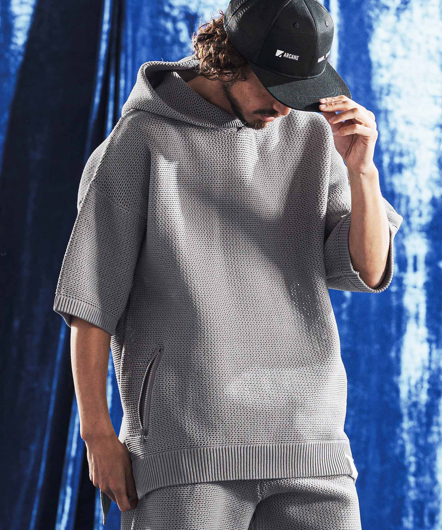 ANGENEHM(アンゲネーム)】Sheer Mesh Airy Knit Hoodie ニットパーカー