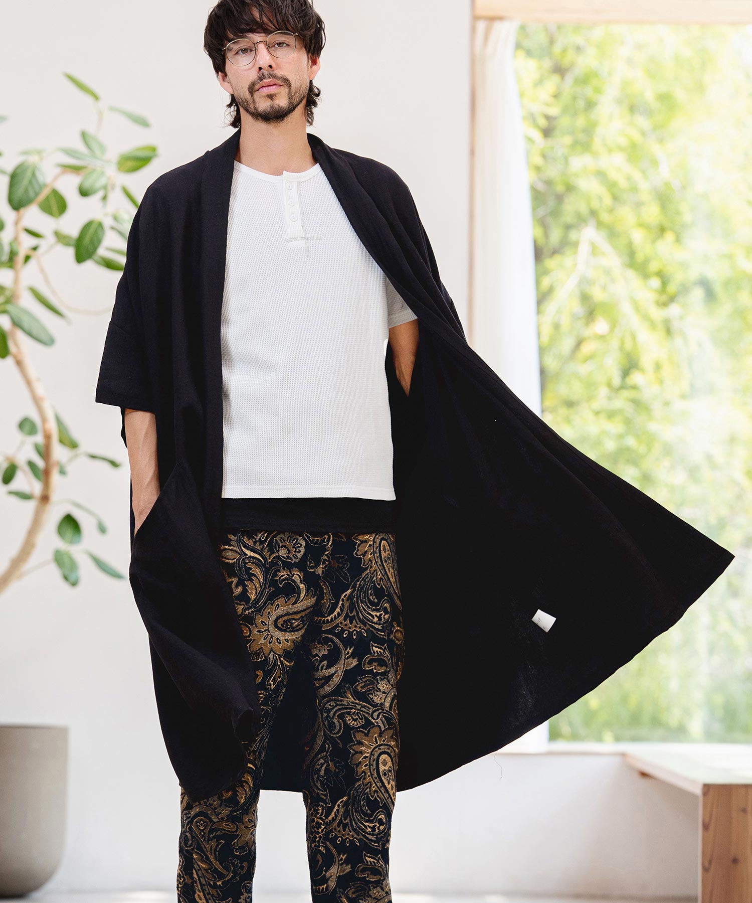 CAMBIO(カンビオ)】Nylon Rayon Linen KIMONO Like Gown ガウン