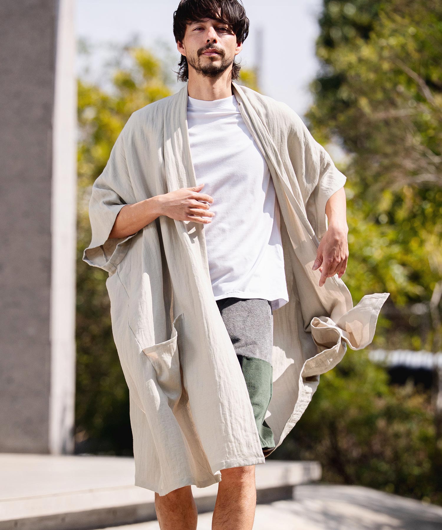 CAMBIO(カンビオ)】Nylon Rayon Linen KIMONO Like Gown ガウン