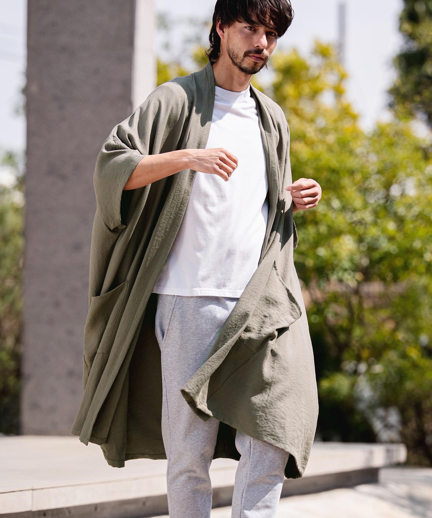 CAMBIO(カンビオ)】Nylon Rayon Linen KIMONO Like Gown ガウン