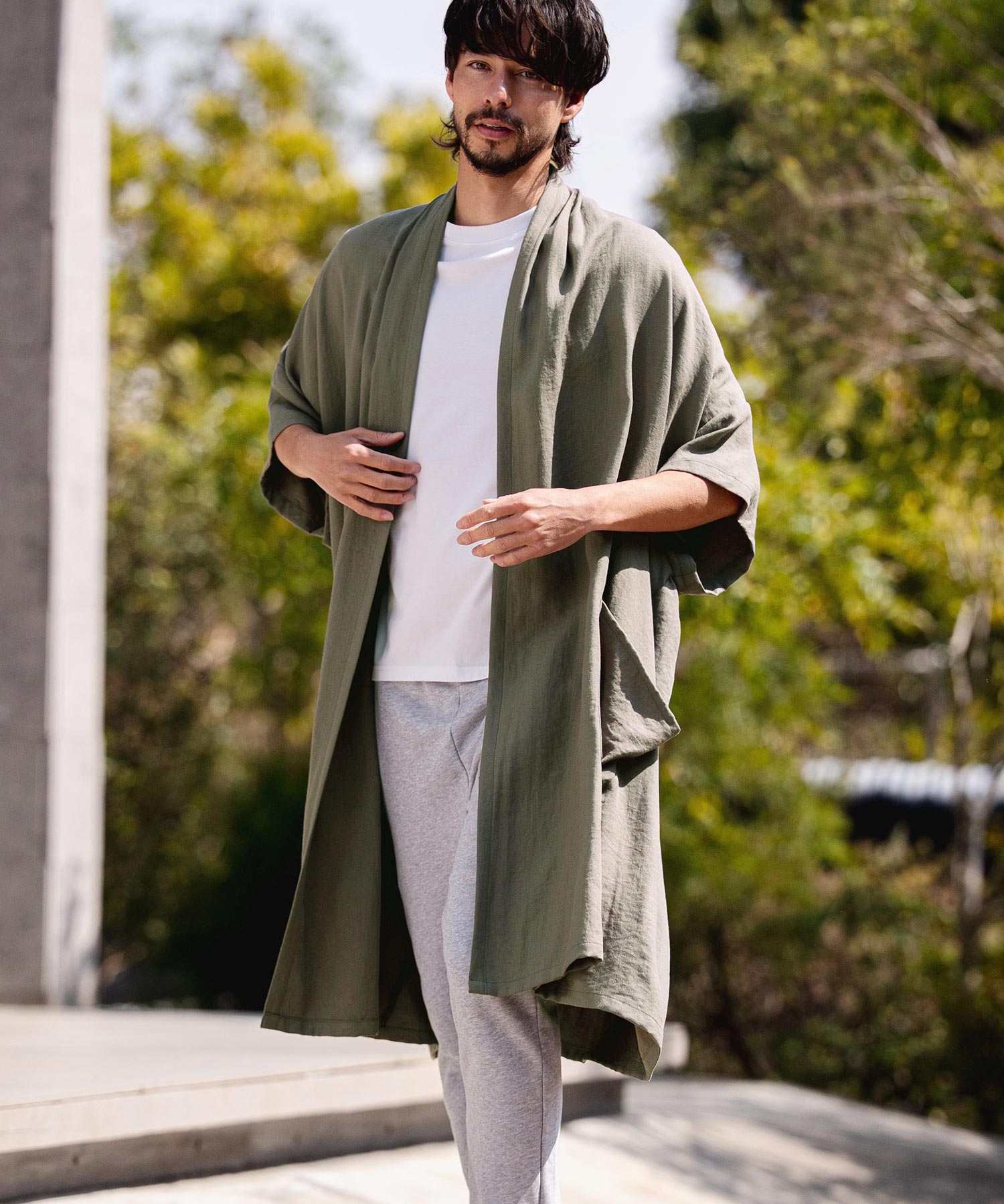 CAMBIO(カンビオ)】Nylon Rayon Linen KIMONO Like Gown ガウン