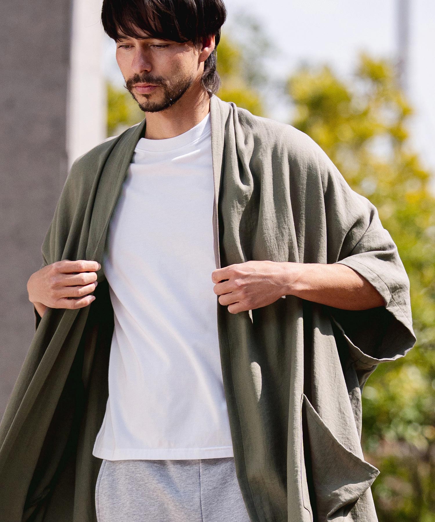 CAMBIO(カンビオ)】Nylon Rayon Linen KIMONO Like Gown ガウン