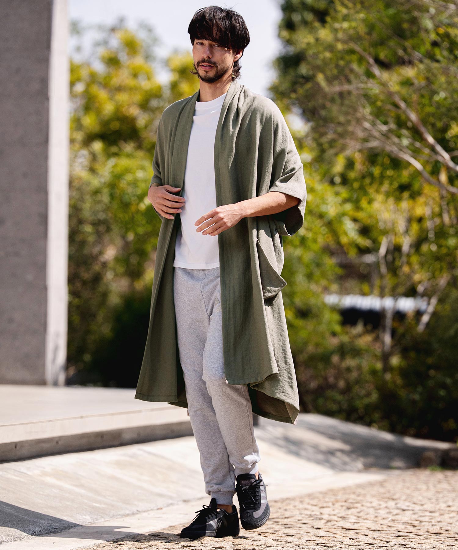 CAMBIO(カンビオ)】Nylon Rayon Linen KIMONO Like Gown ガウン