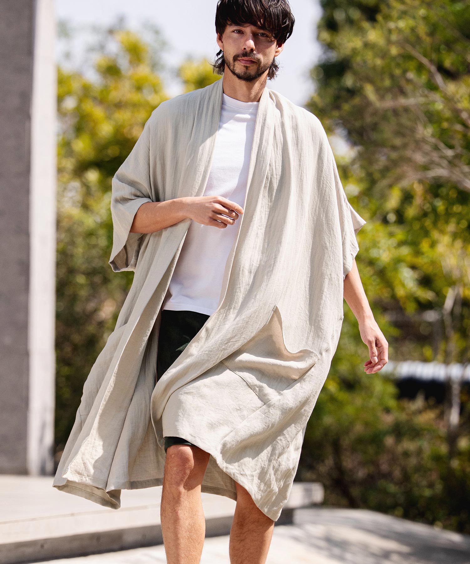 CAMBIO(カンビオ)】Nylon Rayon Linen KIMONO Like Gown ガウン