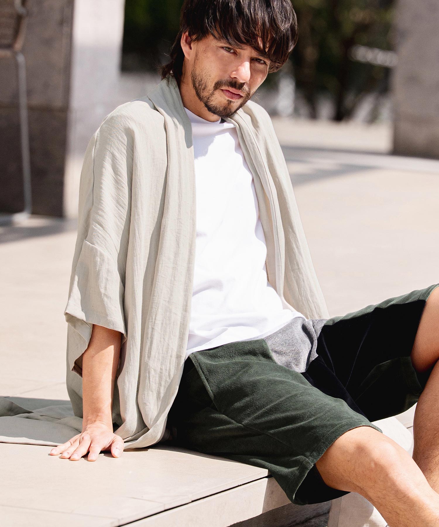 CAMBIO(カンビオ)】Nylon Rayon Linen KIMONO Like Gown ガウン