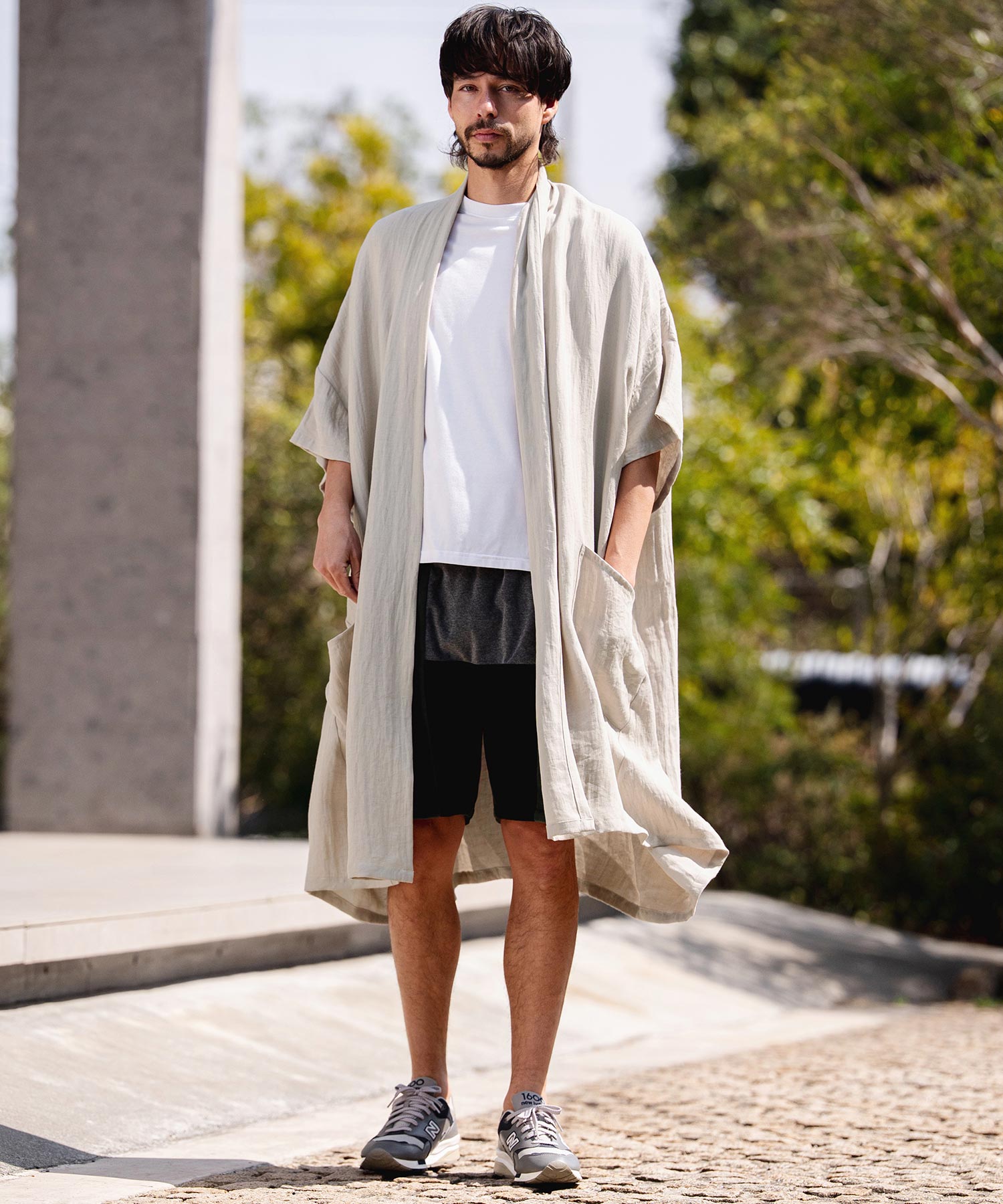 CAMBIO(カンビオ)】Nylon Rayon Linen KIMONO Like Gown ガウン