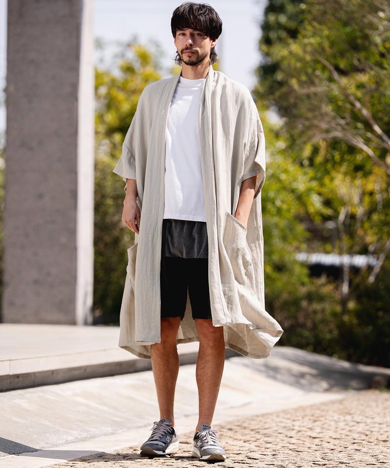 CAMBIO(カンビオ)】Nylon Rayon Linen KIMONO Like Gown ガウン 