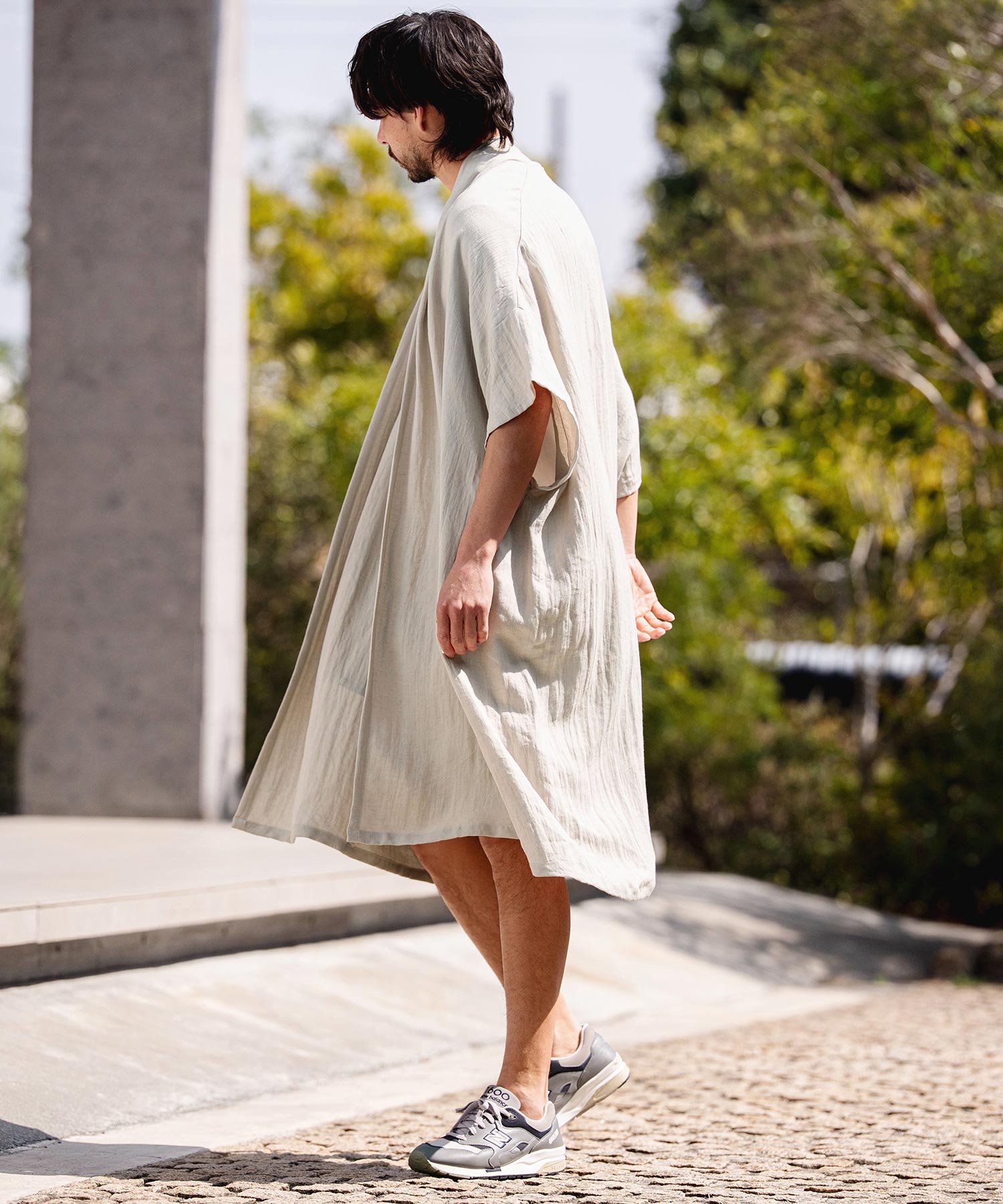 CAMBIO(カンビオ)】Nylon Rayon Linen KIMONO Like Gown ガウン