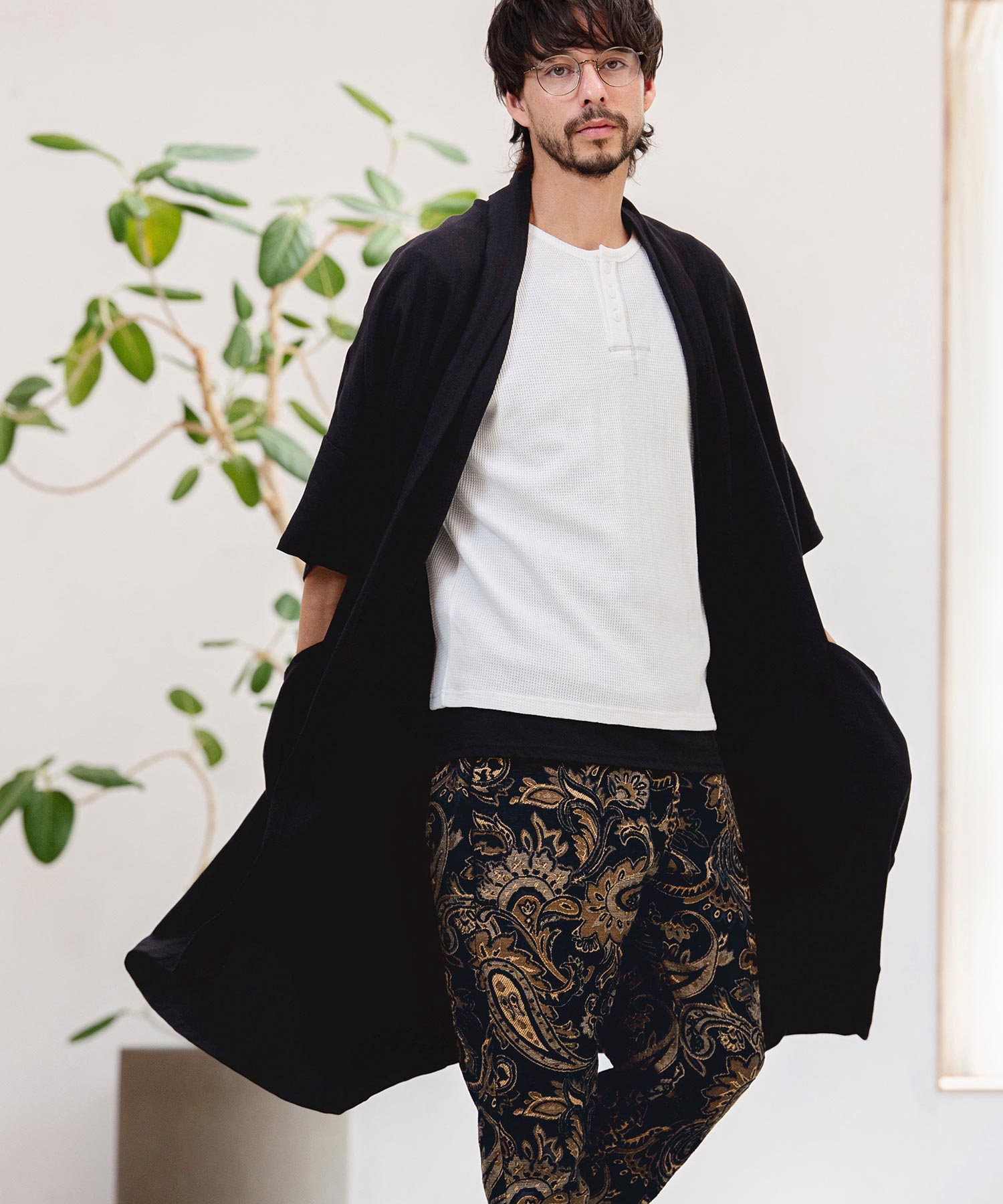CAMBIO(カンビオ)】Nylon Rayon Linen KIMONO Like Gown ガウン