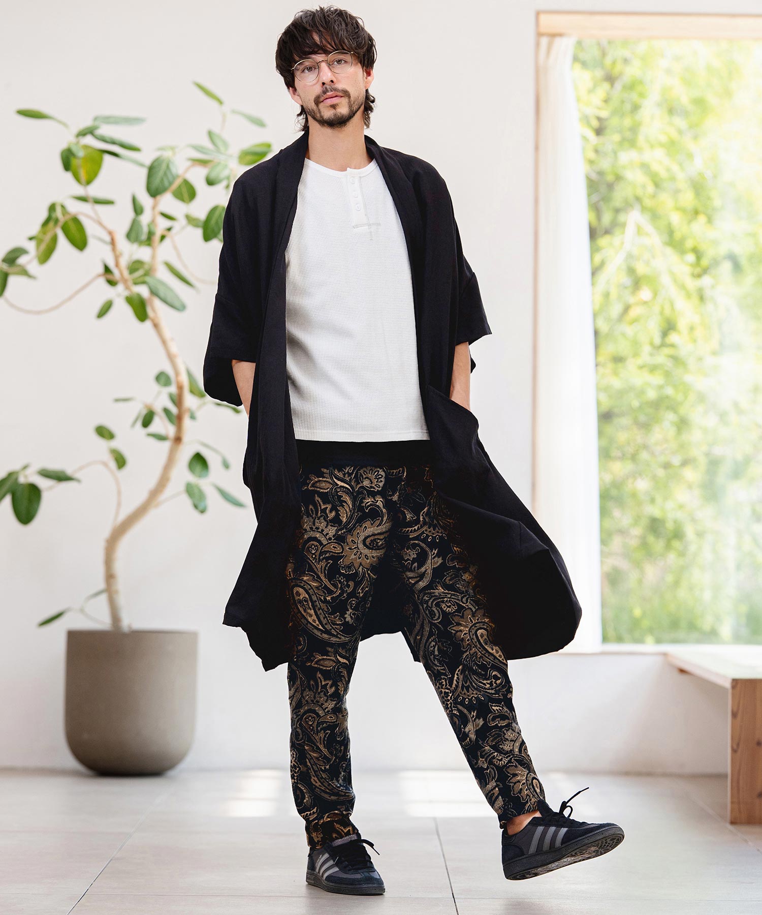 CAMBIO(カンビオ)】Nylon Rayon Linen KIMONO Like Gown ガウン
