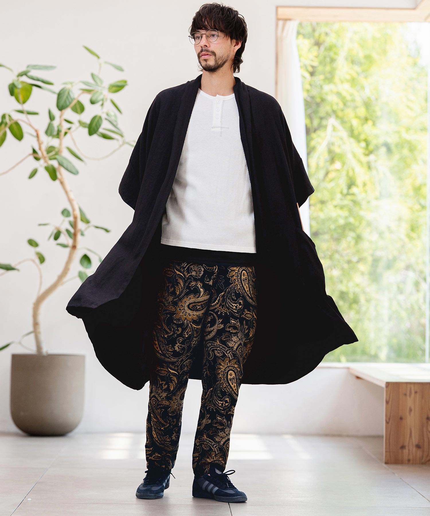 CAMBIO(カンビオ)】Nylon Rayon Linen KIMONO Like Gown ガウン