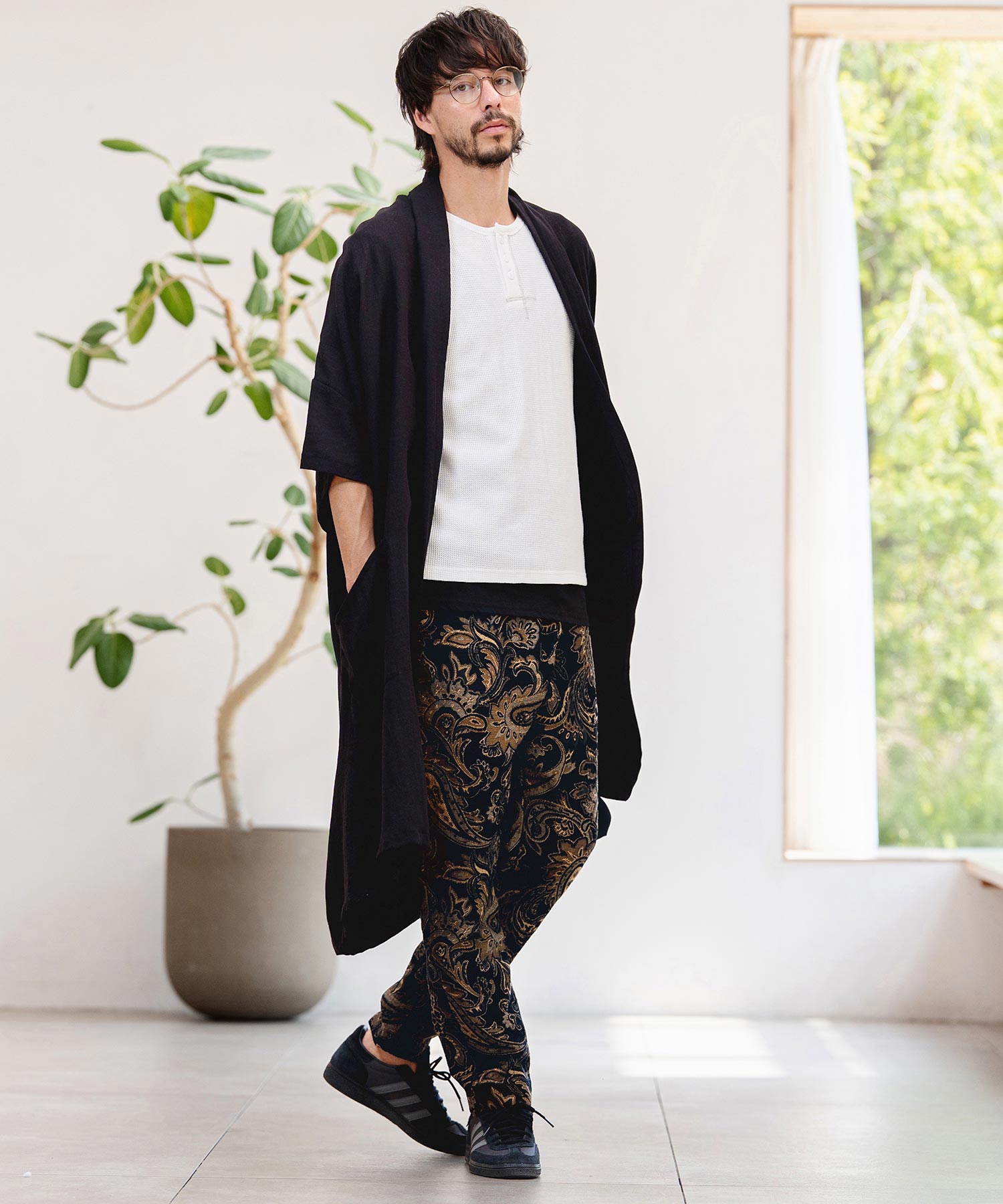 CAMBIO(カンビオ)】Nylon Rayon Linen KIMONO Like Gown ガウン