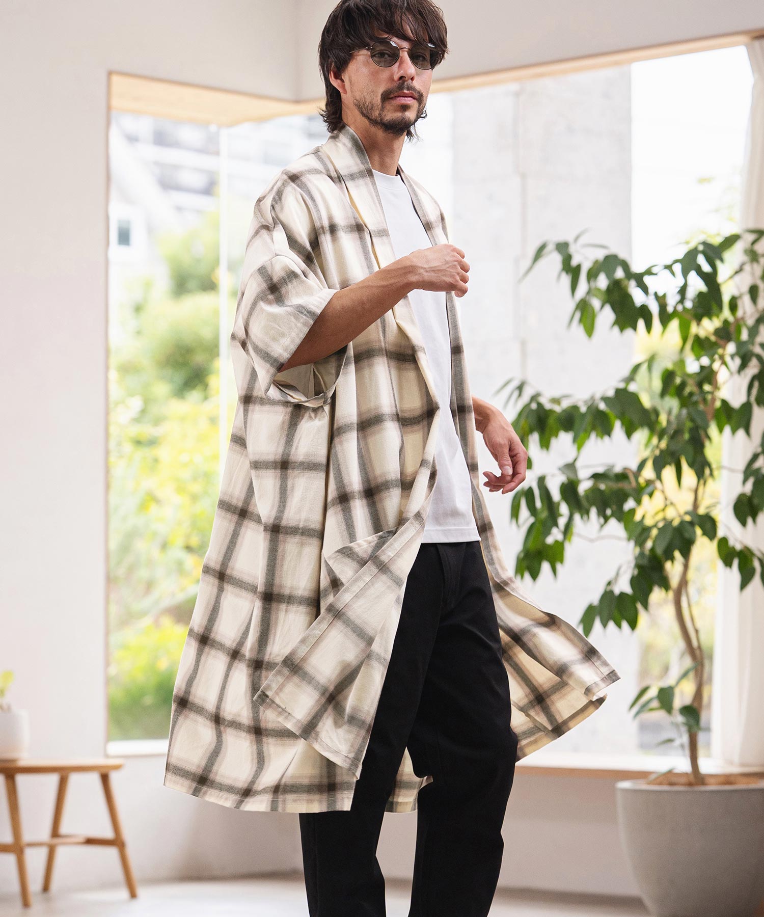 CAMBIO(カンビオ)】Nylon Rayon Linen KIMONO Like Gown ガウン