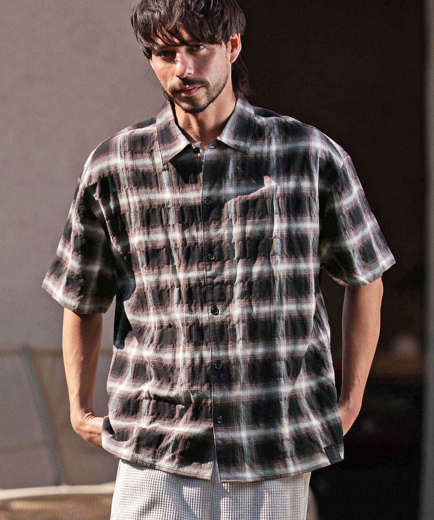 CAMBIO(カンビオ)】Ombre Check Short Sleeve Shirts オンブレチェック