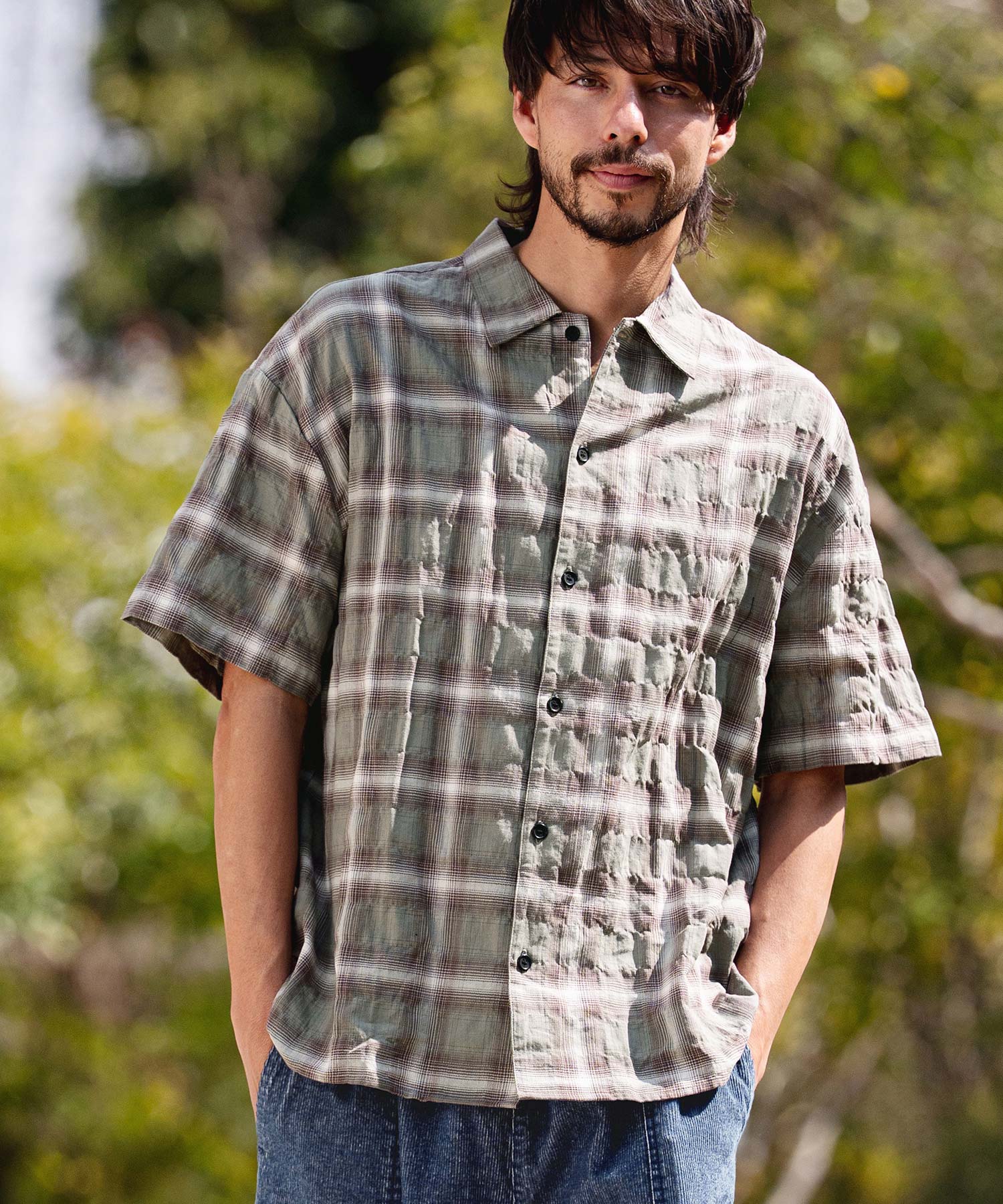 CAMBIO(カンビオ)】Ombre Check Short Sleeve Shirts オンブレチェック