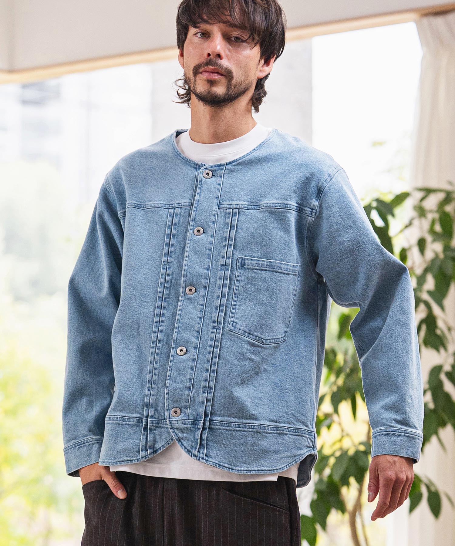 希少美品　トゥービーシック　4wayデニムジャケット　ファー　ノーカラー　46 CAMBIO(カンビオ)】ノーカラーデニムジャケット(BP-BFS0099) | CAMBIO