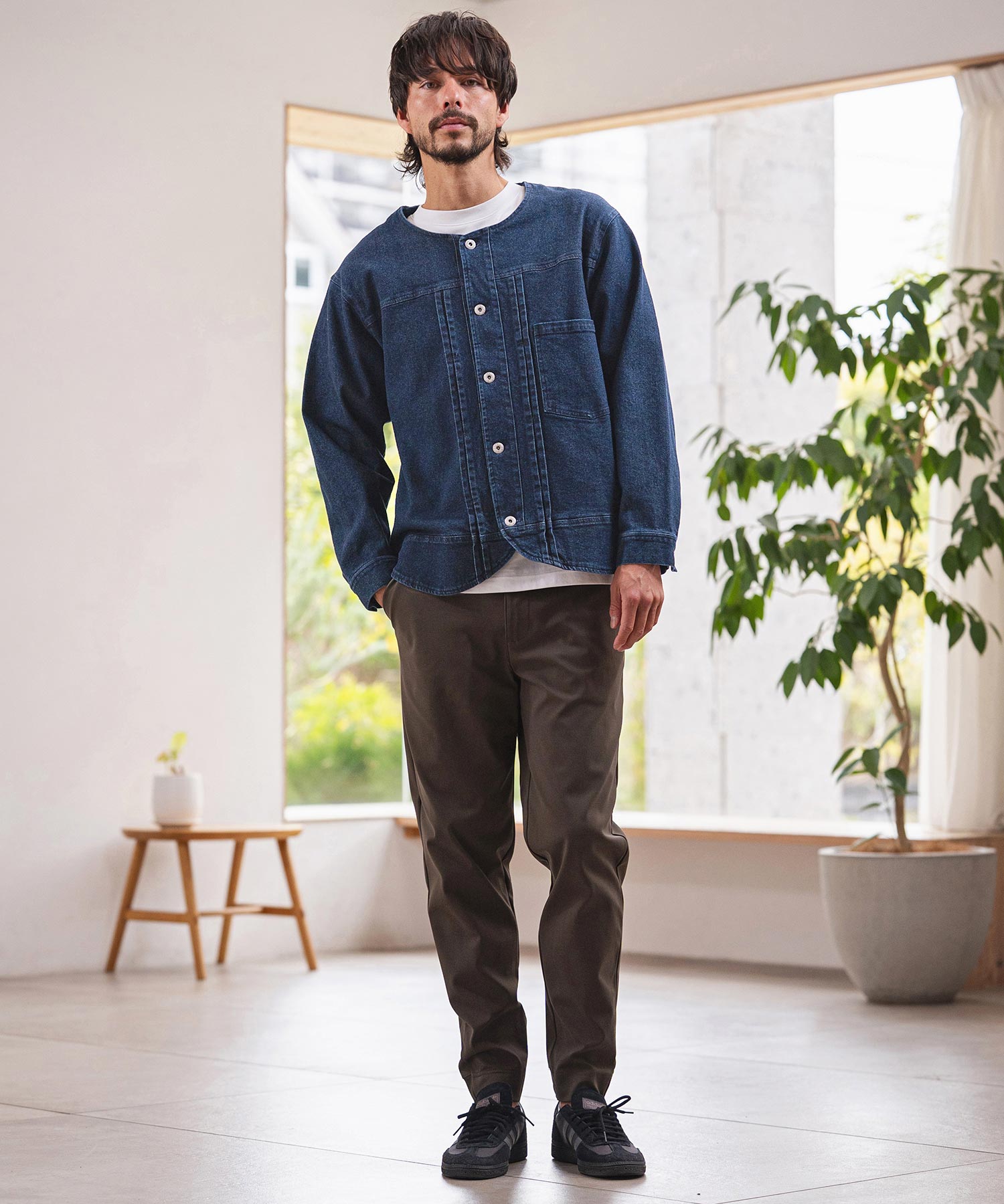 希少美品　トゥービーシック　4wayデニムジャケット　ファー　ノーカラー　46 CAMBIO(カンビオ)】ノーカラーデニムジャケット(BP-BFS0099) | CAMBIO