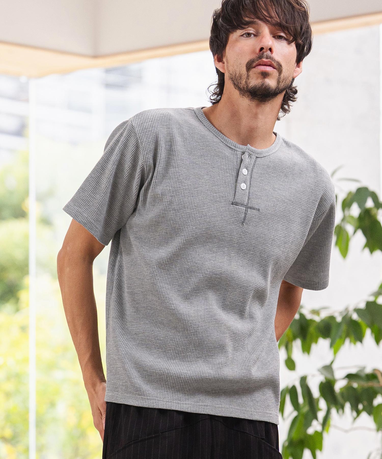 はむちゃ CAMBIO(カンビオ)】ワッフルヘンリーTシャツ(26A-14130CM) | CAMBIO