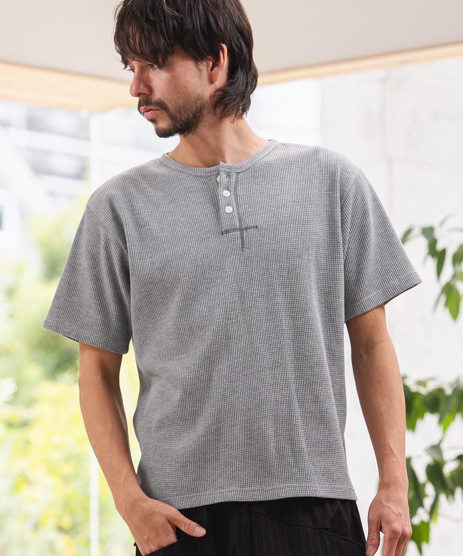 CAMBIO(カンビオ)】ワッフルヘンリーTシャツ(26A-14130CM) | CAMBIO