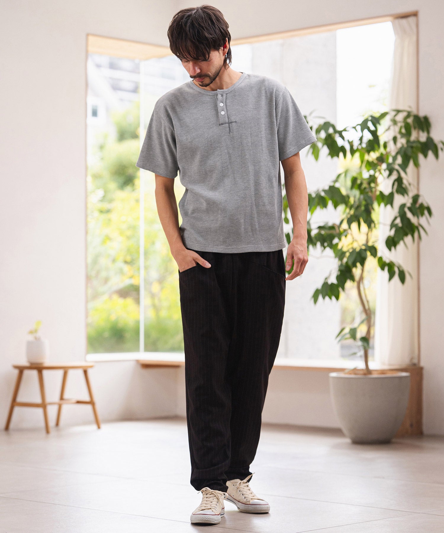 CAMBIO(カンビオ)】ワッフルヘンリーTシャツ(26A-14130CM) | CAMBIO