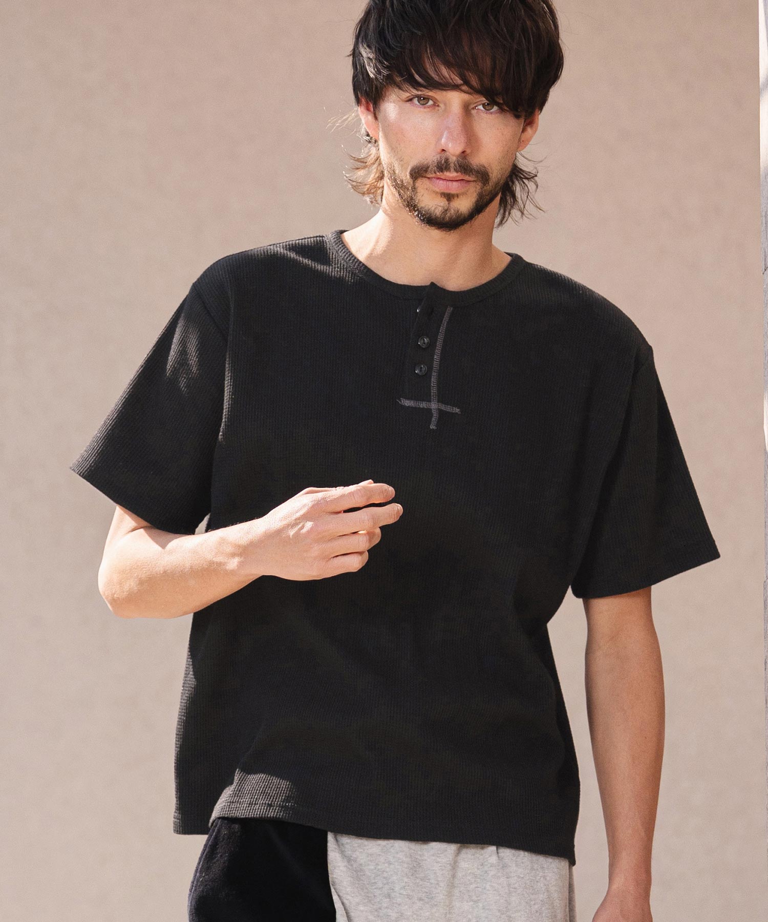CAMBIO(カンビオ)】ワッフルヘンリーTシャツ(26A-14130CM) | CAMBIO