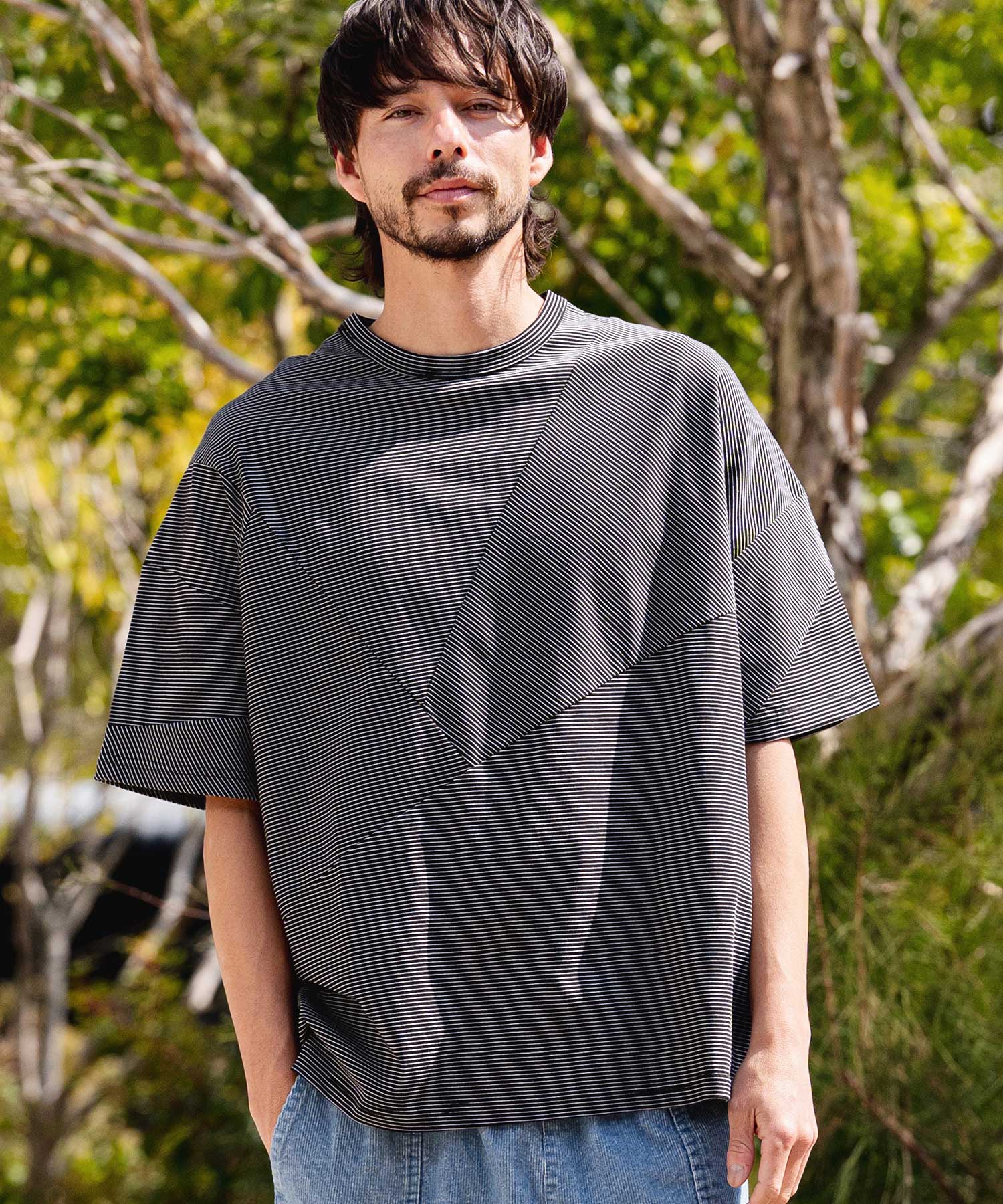 CAMBIO(カンビオ)】Narrow Pitch Border Patchwork Tee Tシャツ