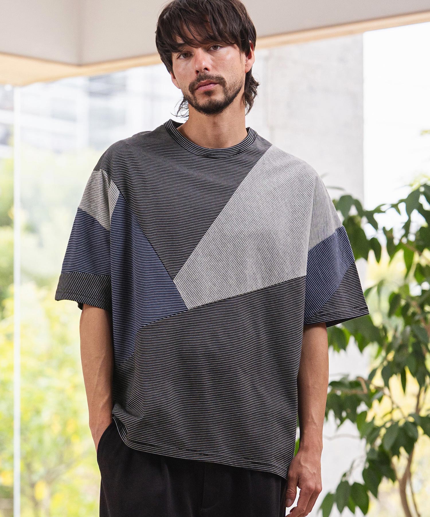 TH様 CAMBIO(カンビオ)】Narrow Pitch Border Patchwork Tee Tシャツ