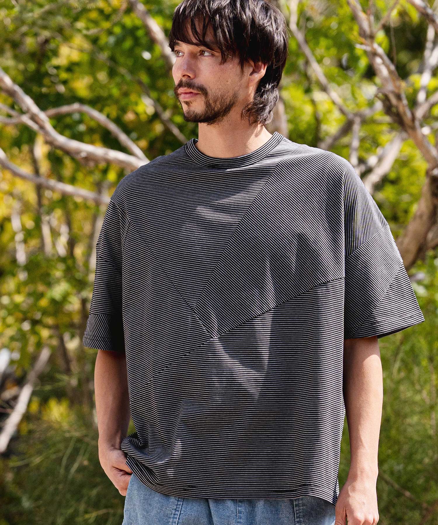 CAMBIO(カンビオ)】Narrow Pitch Border Patchwork Tee Tシャツ