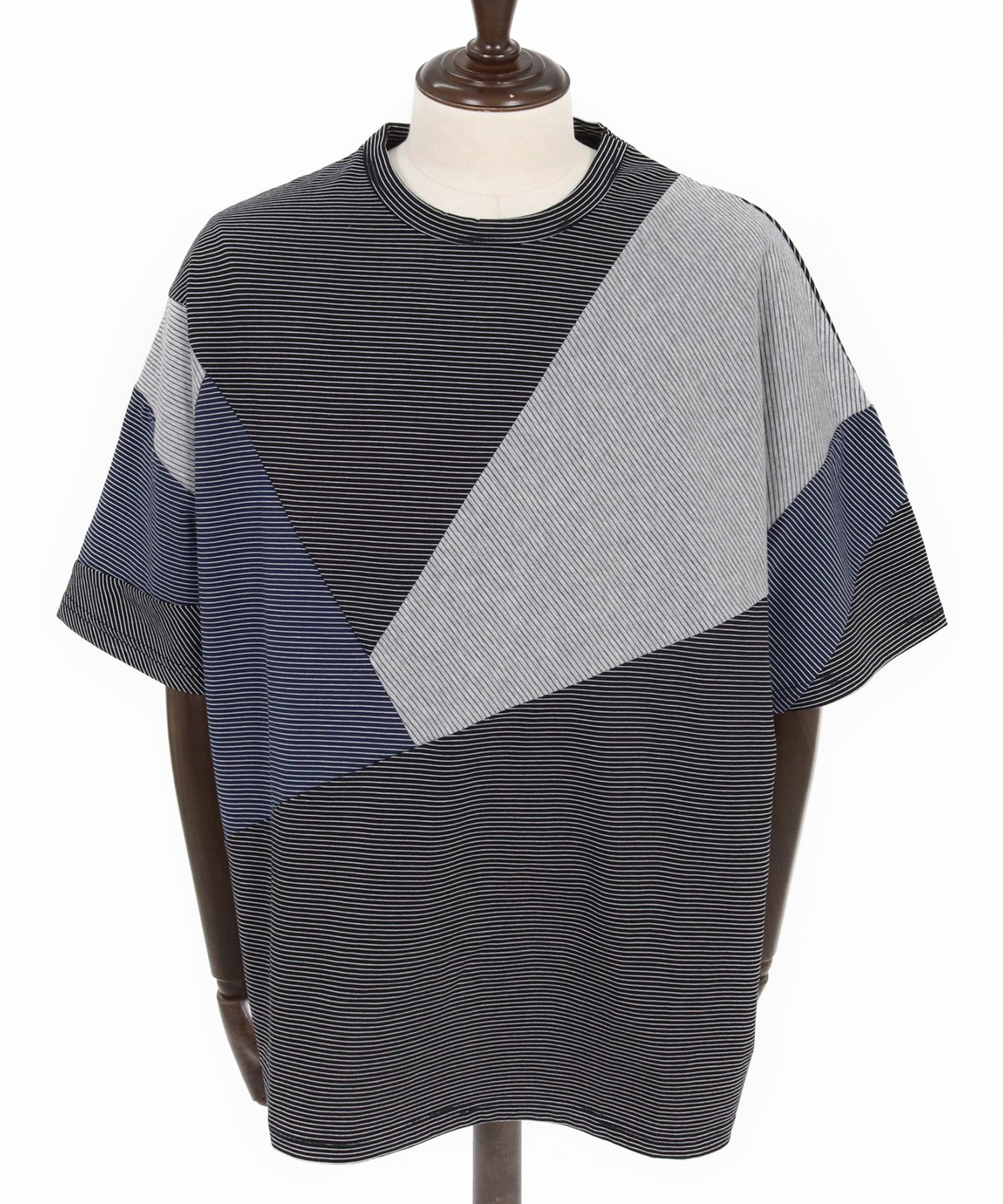 CAMBIO(カンビオ)】Narrow Pitch Border Patchwork Tee Tシャツ