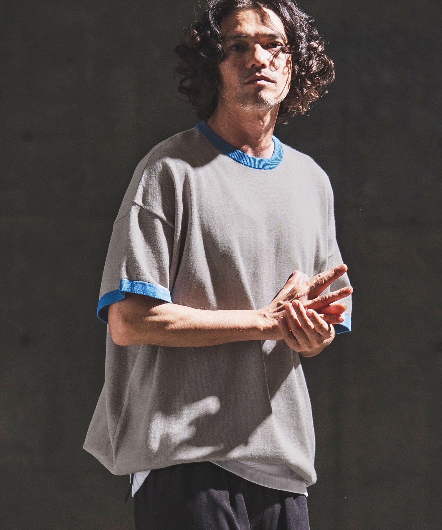 GLIMCLAP(グリムクラップ)】Ringer Contrast Cotton-Linen Knit