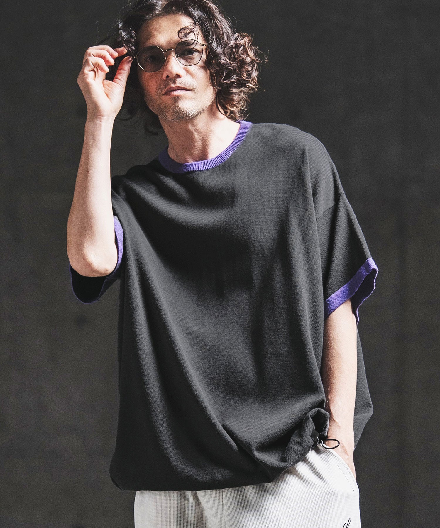 GLIMCLAP(グリムクラップ)】Ringer Contrast Cotton-Linen Knit