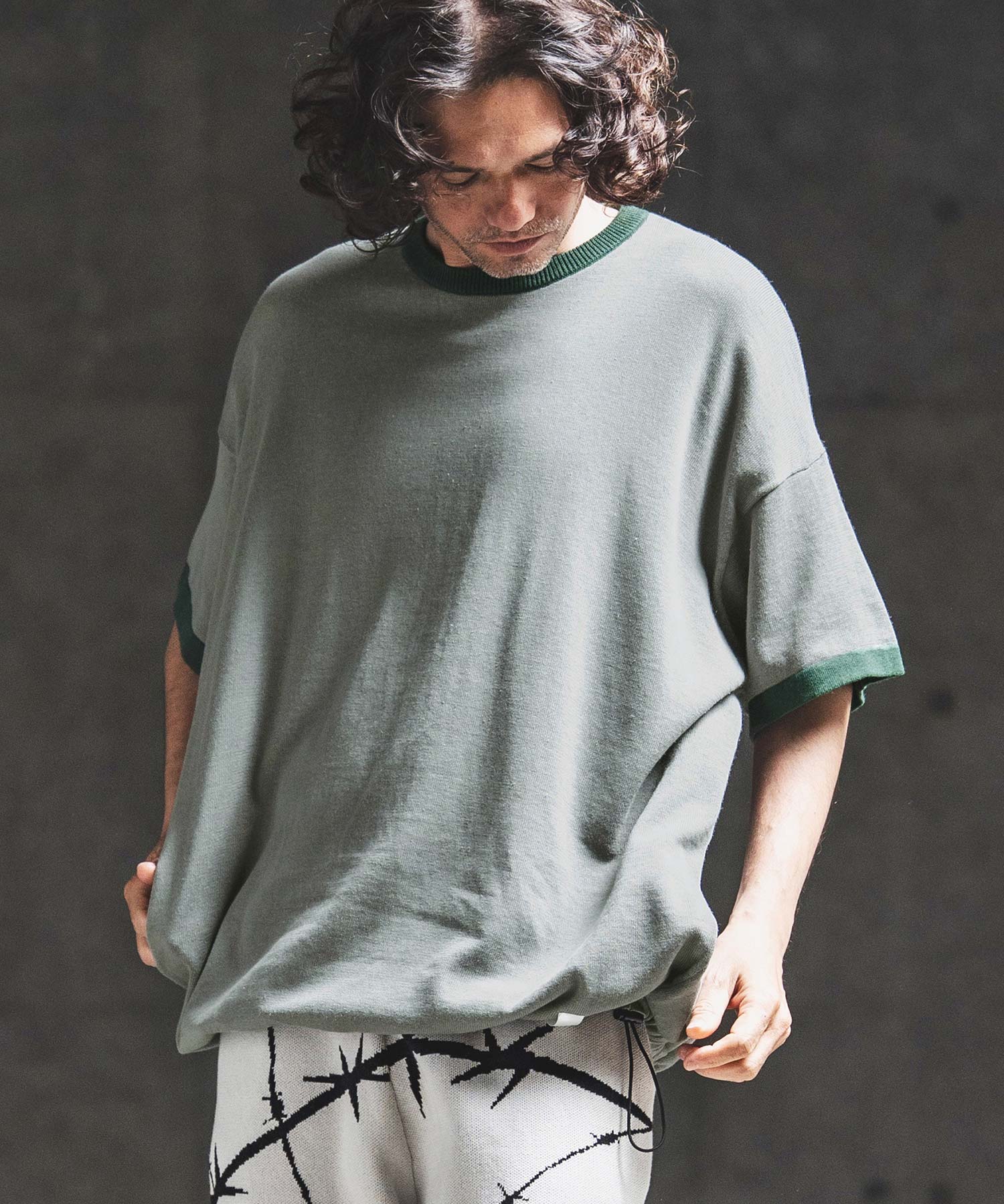 GLIMCLAP(グリムクラップ)】Ringer Contrast Cotton-Linen Knit