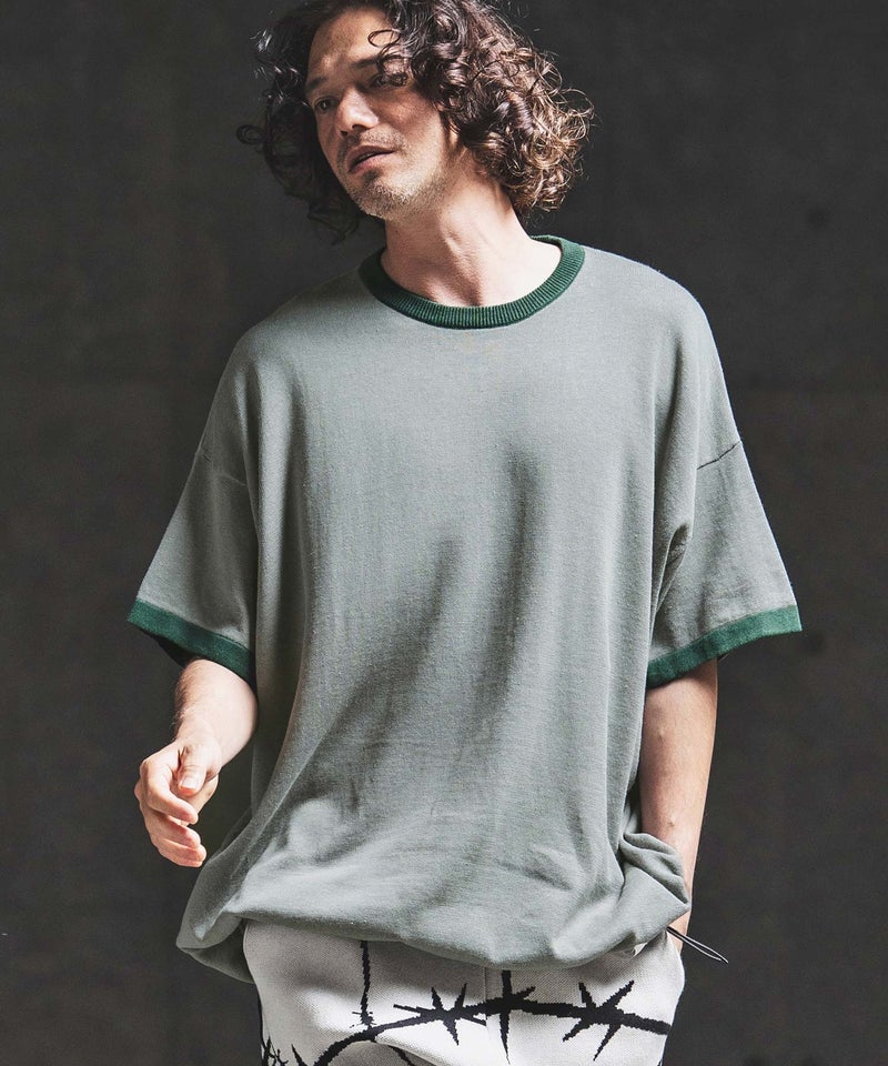 GLIMCLAP(グリムクラップ)】Ringer Contrast Cotton-Linen Knit 