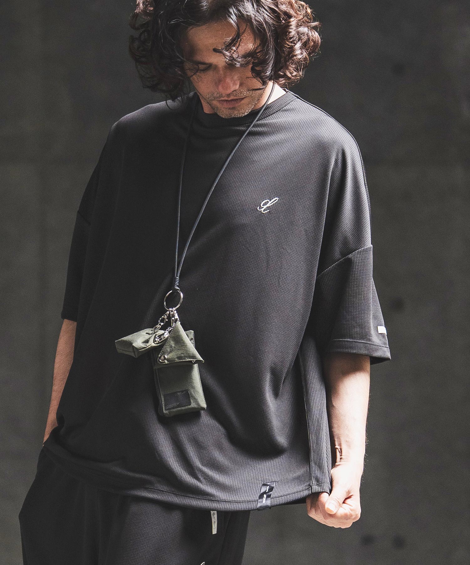 GLIMCLAP(グリムクラップ)】Sheer Waffle Fabric T-shirt トラックT