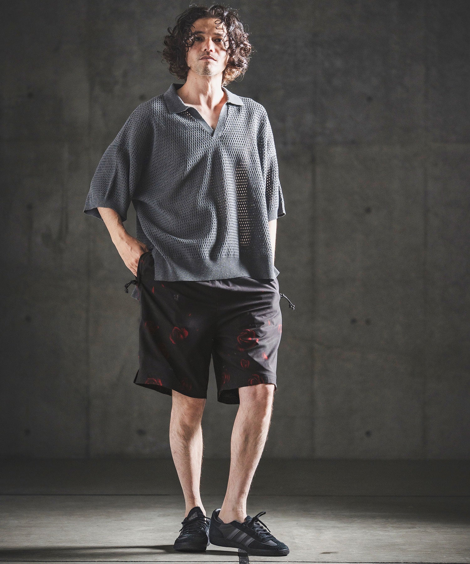 CAMBIO Glimclap ハーフパンツ チャコール Mサイズ GLIMCLAP(グリムクラップ)】Botanical Monotone Breathable Shorts