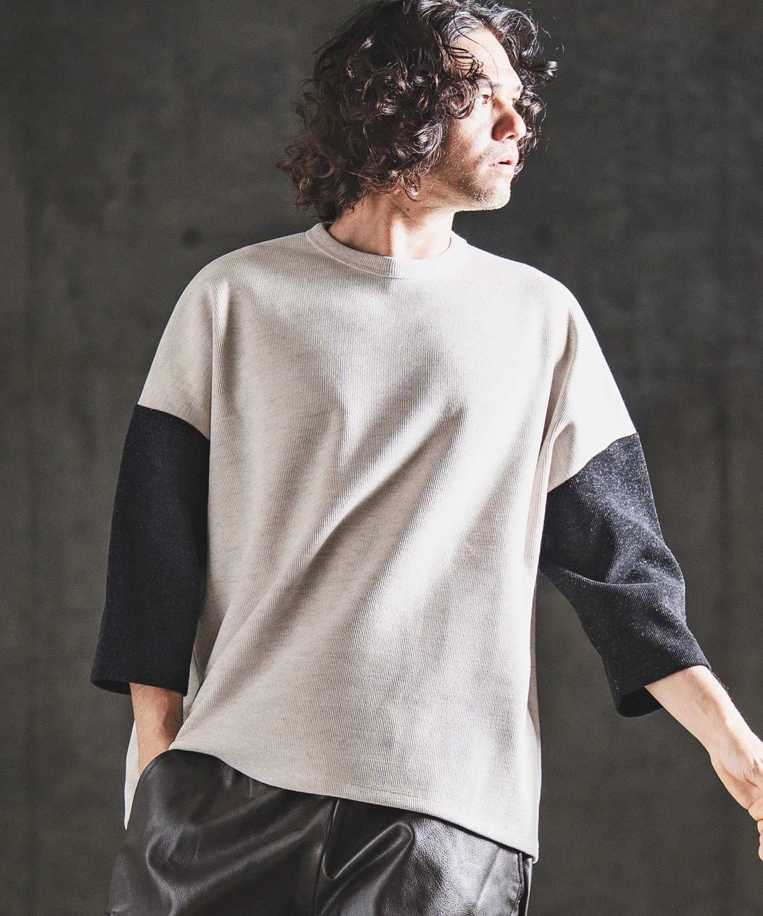 GLIMCLAP(グリムクラップ)】Melange Rib-Bonded 3-4 Sleeve T-shirt 7
