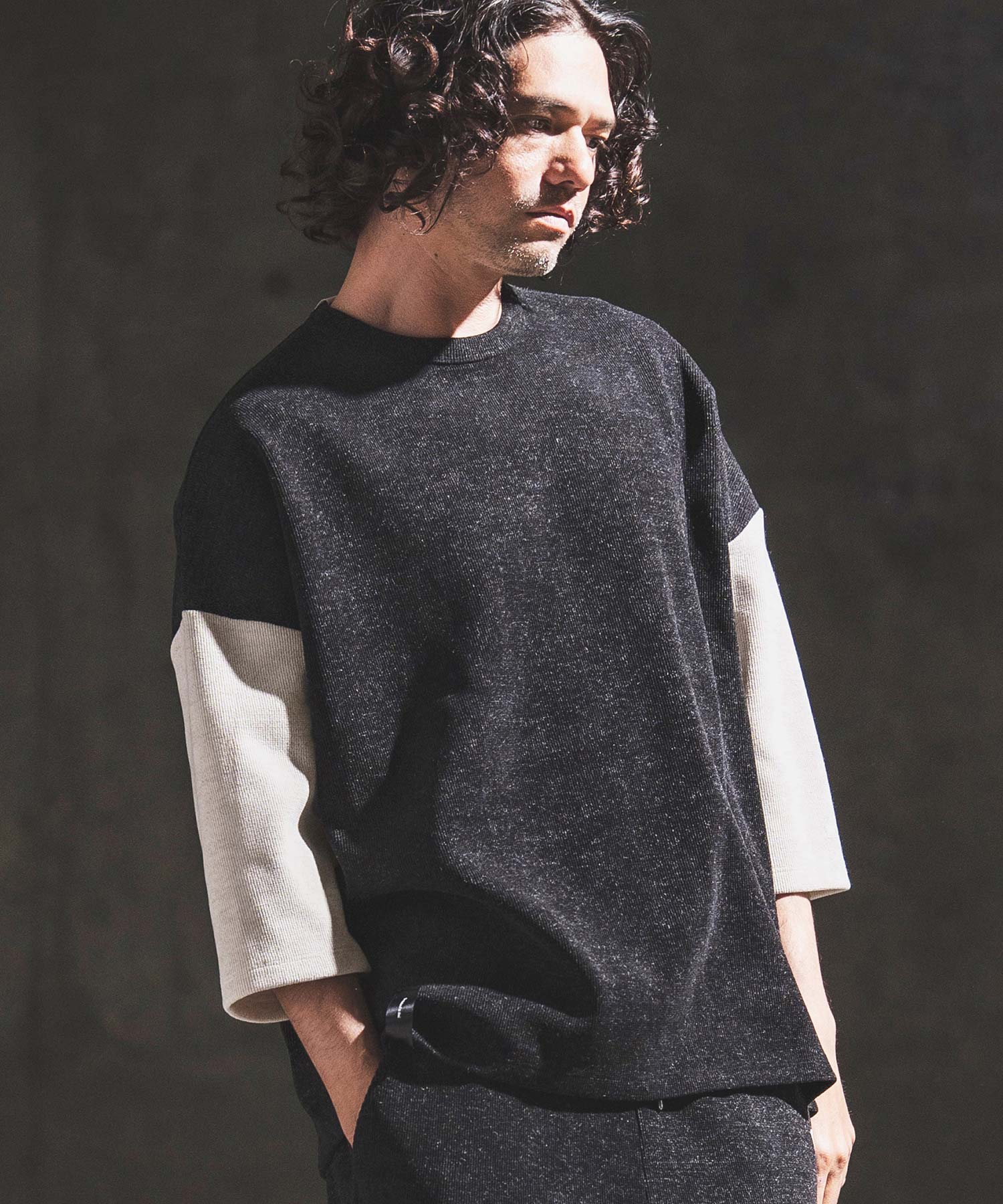 GLIMCLAP(グリムクラップ)】Melange Rib-Bonded 3-4 Sleeve T-shirt 7