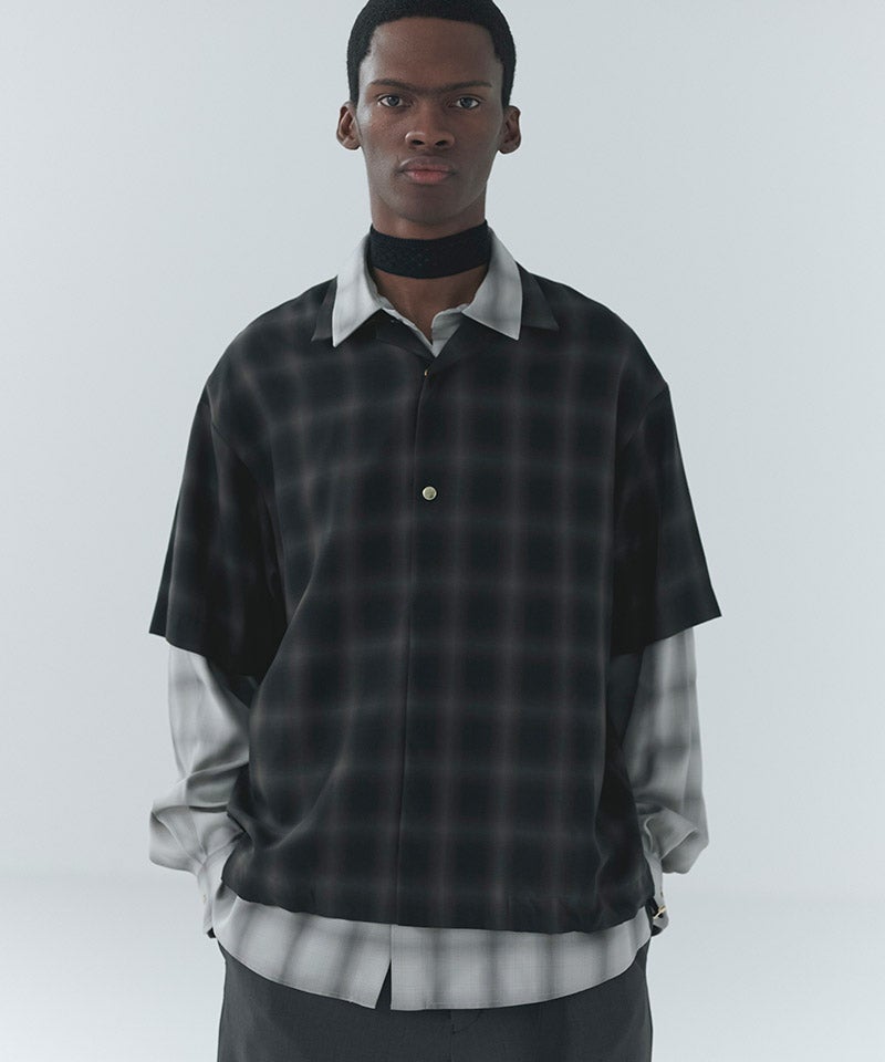 CULLNI(クルニ)】Ombre Check Open Collar Short Sleeve Shirt